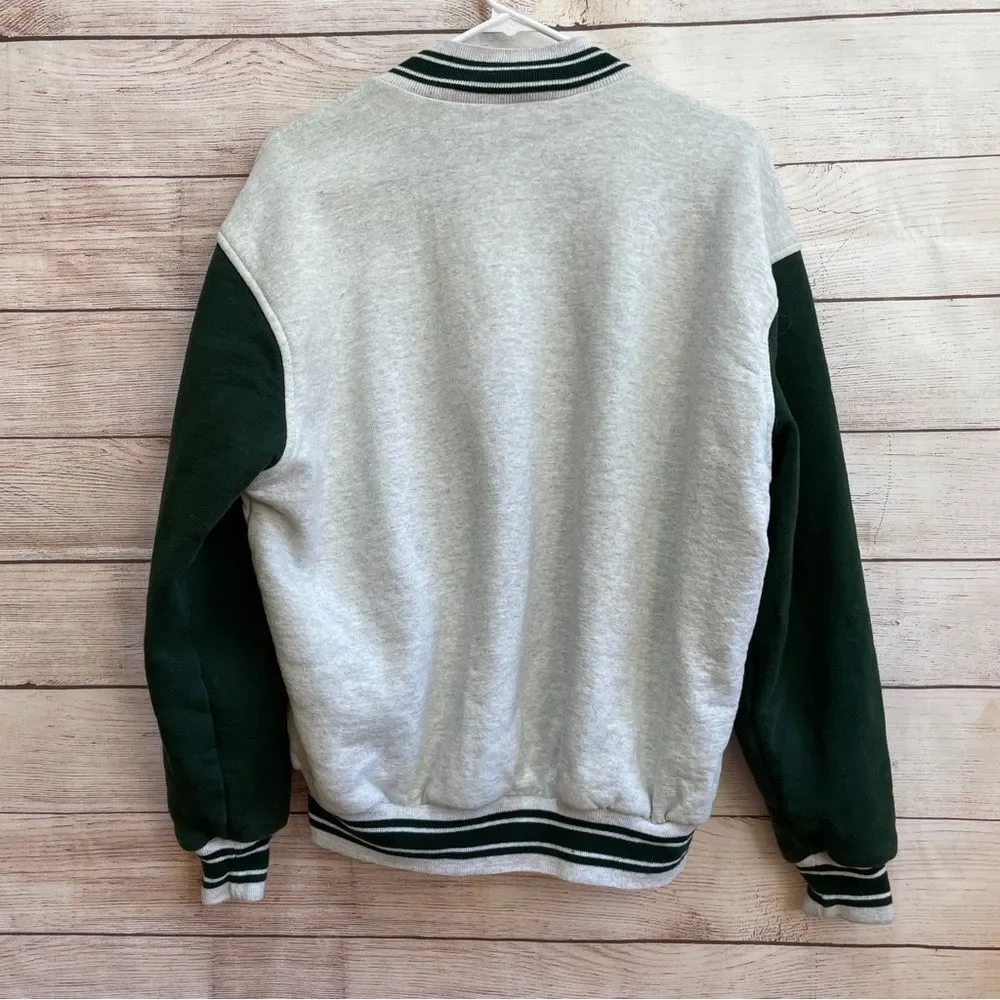 VINTAGE FRUIT OF THE LOOM‎ VARSITY BOMBER JACKET IN GRAY AND GREEN